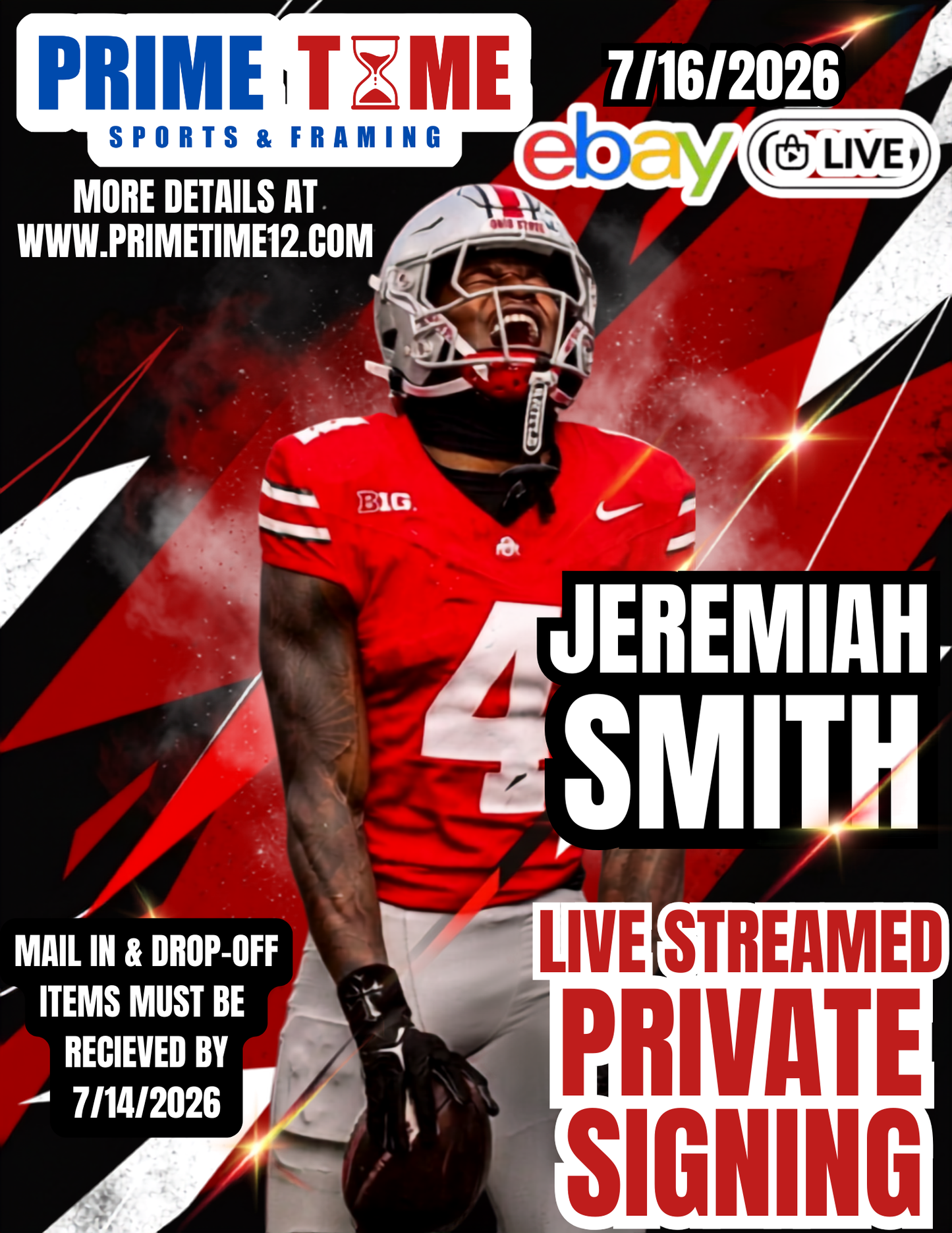 Jeremiah Smith Mail-in or Drop Off Ticket for Private Signing on 1 Item YOU WILL NOT MEET JEREMIAH