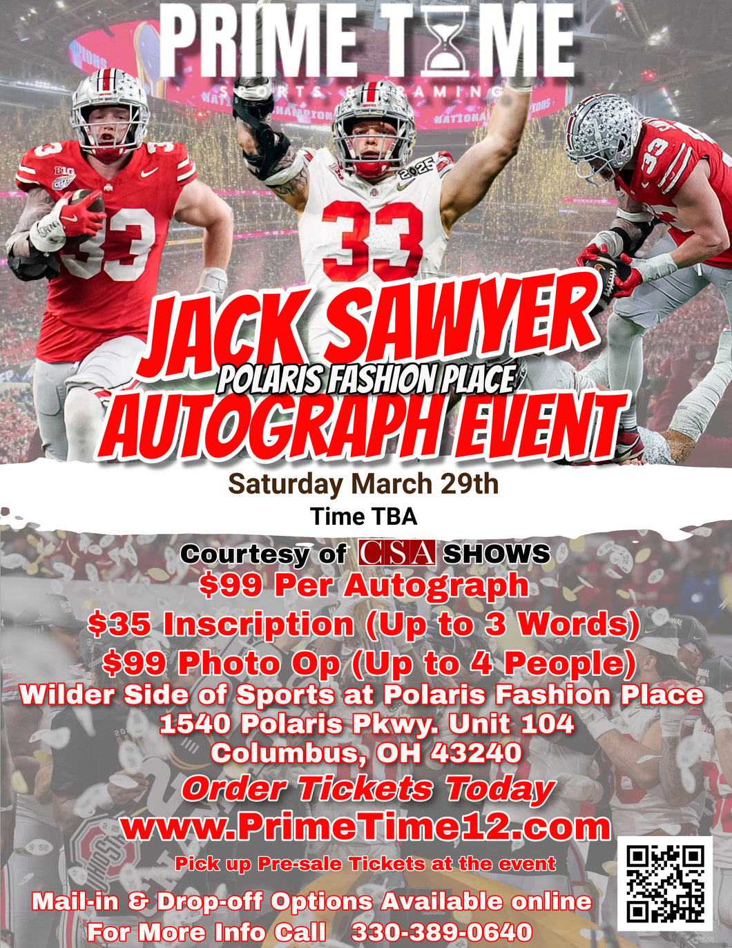 Jack Sawyer The Ohio State Buckeyes National Champion DE 3/29/25 at Polaris Fashion Place Pre-Sale ticket for PHOTO OP to have your photo taken (up to 4 people at once) with the player