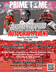 James Peoples The Ohio State Buckeyes National Champion RB 3/29/25 at Polaris Fashion Place Pre-Sale ticket for PHOTO OP to have your photo taken (up to 4 people at once) with the player