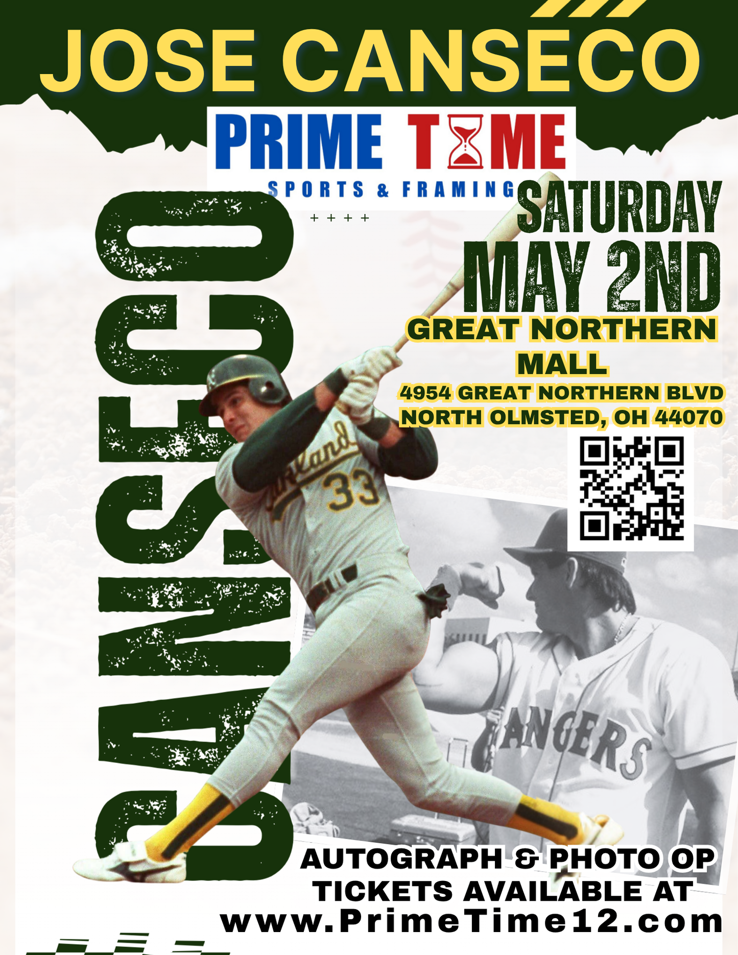 Jose Canseco 5/2/26 at Great Northern Mall Pre-Sale ticket for autograph signing on any 1 item
