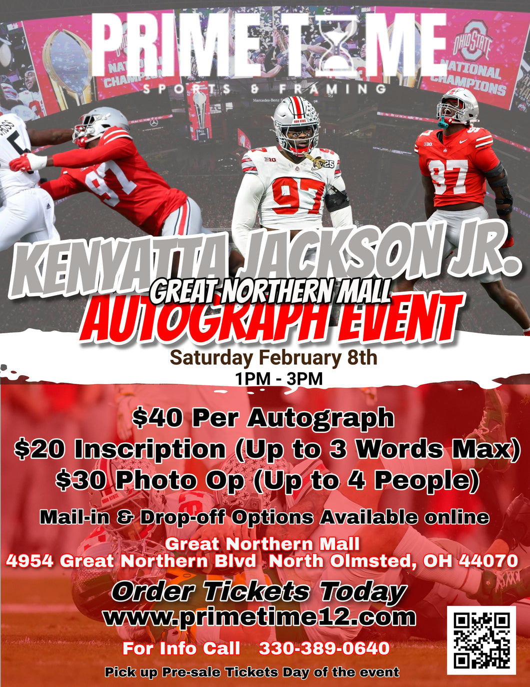 Kenyatta Jackson Jr. The Ohio State Buckeyes National Champion WR 2/8/25 at Great Northern Mall Pre-Sale ticket for PHOTO OP to have your photo taken (up to 4 people at once) with the player