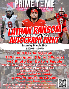 Lathan Ransom The Ohio State National Champion Safety 3/29/25 at Polaris Fashion Place pre-sale ticket for autograph signing on any 1 item