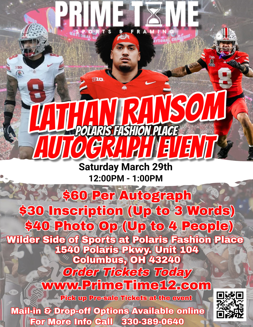 Lathan Ransom The Ohio State National Champion Safety 3/29/25 at Polaris Fashion Place pre-sale ticket for autograph signing on any 1 item