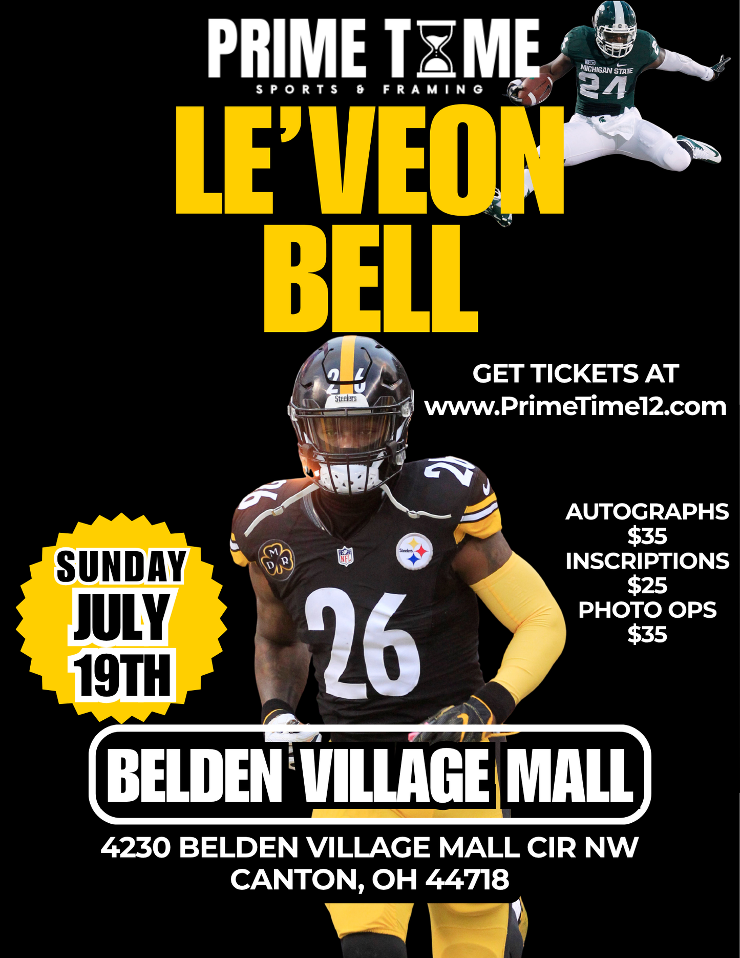 Le'Veon Bell 7/19/26 at Belden Village Mall Pre-Sale ticket for PHOTO OP to have your photo taken (up to 4 people at once) with him