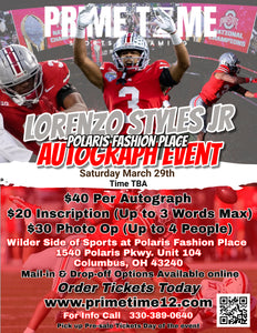 Lorenzo Styles Jr. The Ohio State Buckeyes National Champion CB 3/29/25 at Polaris Fashion Place Pre-Sale ticket for PHOTO OP to have your photo taken (up to 4 people at once) with the player