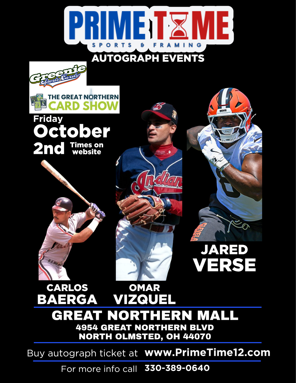 Carlos Baerga Cleveland Baseball Legend 10/2/26 at Great Northern Mall Pre-Sale ticket for autograph signing on any 1 ITEM