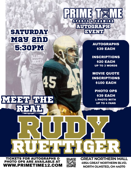 Rudy Ruettiger Notre Dame Legend 5/2/26 at Great Northern Mall Pre-Sale ticket for autograph signing on any 1 ITEM