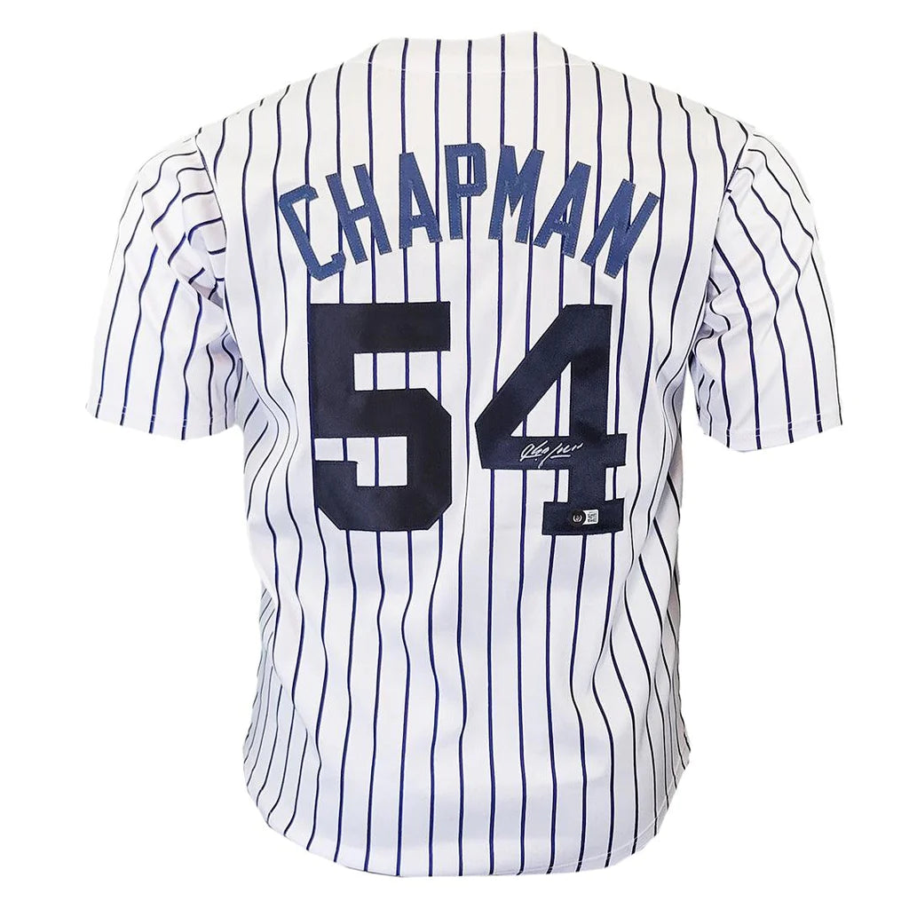 New York Yankees Aroldis Chapman Hand Signed Autographed Custom Pin Striped Jersey Beckett COA