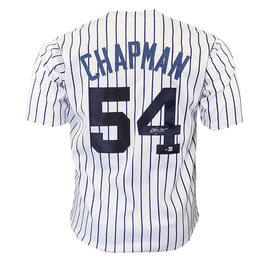 New York Yankees Aroldis Chapman Hand Signed Autographed Custom Pin Striped Jersey Beckett COA