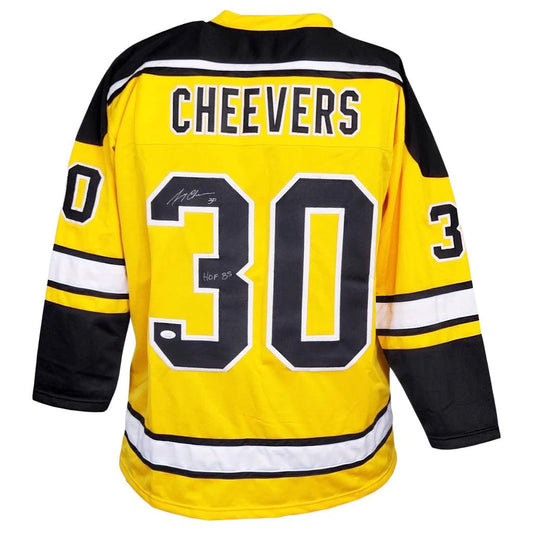 Boston Bruins Gerry Cheevers Hand Signed Autographed Custom Yellow Jersey with JSA COA
