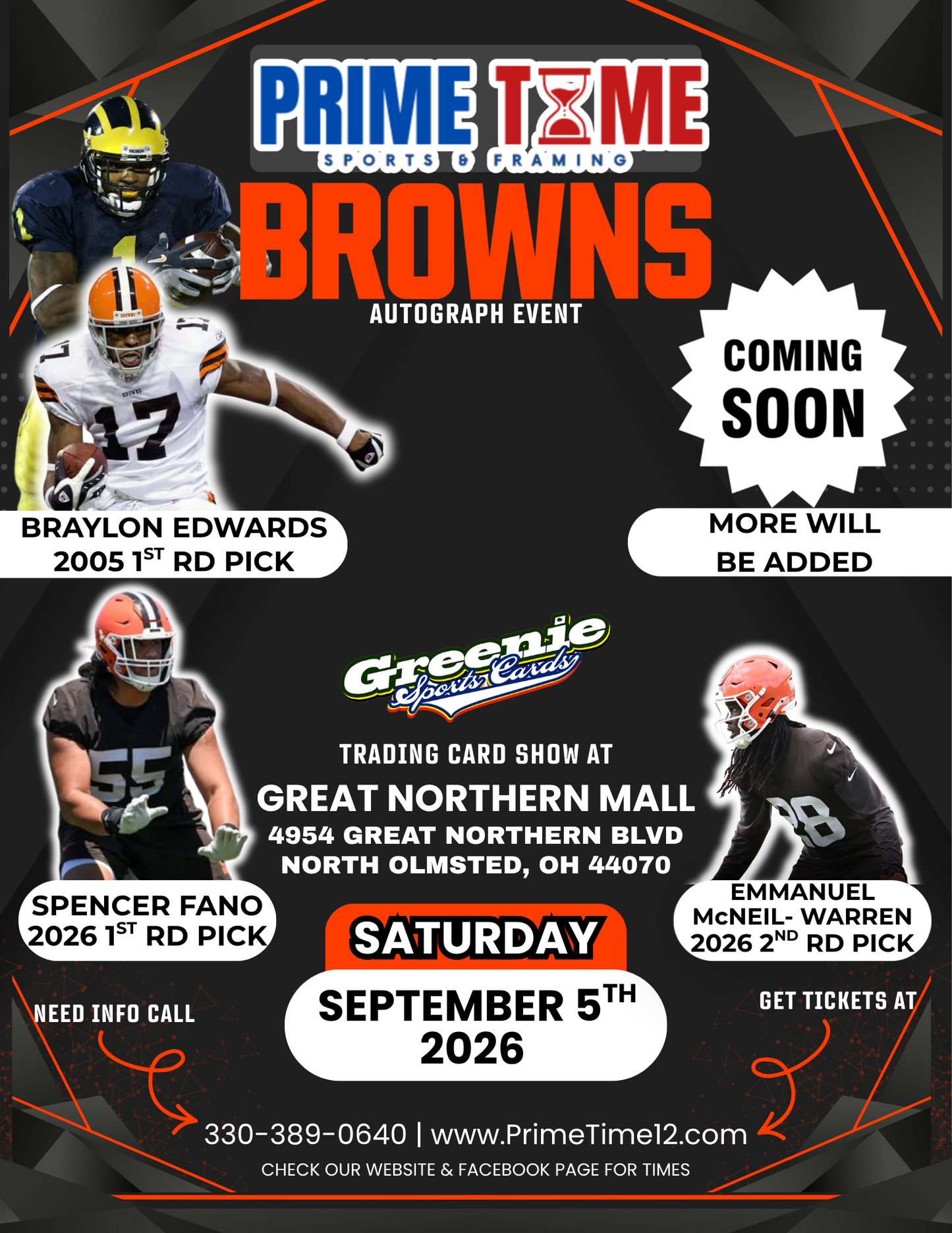 Braylon Edwards 9/5/26 at Great Northern Mall Pre-Sale ticket for autograph signing on any 1 ITEM