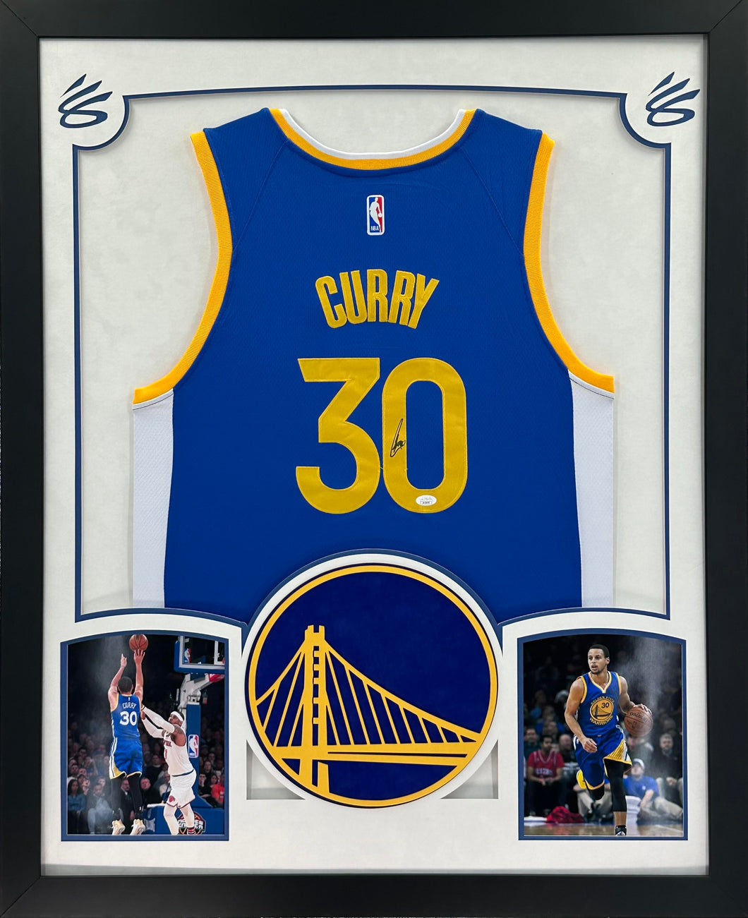 Golden State Warriors Stephen Curry Hand Signed Autographed Authentic Blue Jersey Framed & Double Suede Matted with XL 3D Logo JSA COA