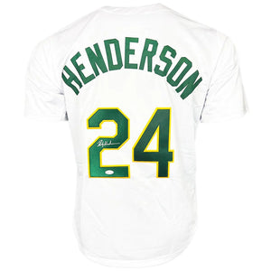 Oakland A’s Rickey Henderson Hand Signed Autographed Custom White Jersey JSA COA