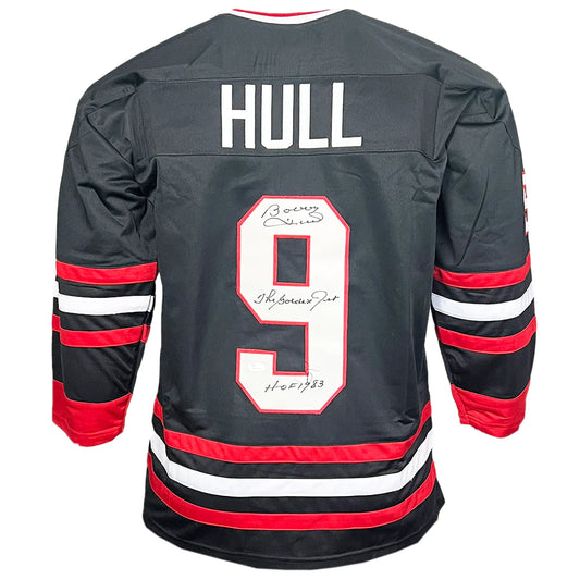Chicago Blackhawks Bobby Hull “The Golden Jet” HOF 1983 inscription Hand Signed Autographed Jersey JSA COA