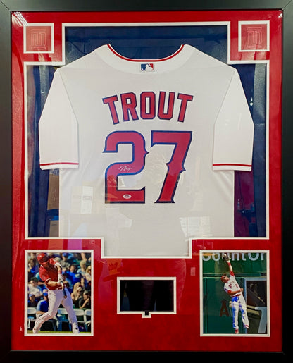 Los Angeles Angels Mike Trout Hand Signed Autographed Authentic White Jersey Custom Framed & Suede Matted with LED & VIDEO with PSA COA