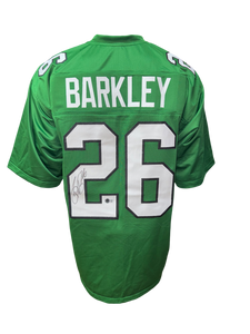 Philadelphia Eagles Saquon Barkley Hand Signed Autographed Custom Green Jersey Beckett COA