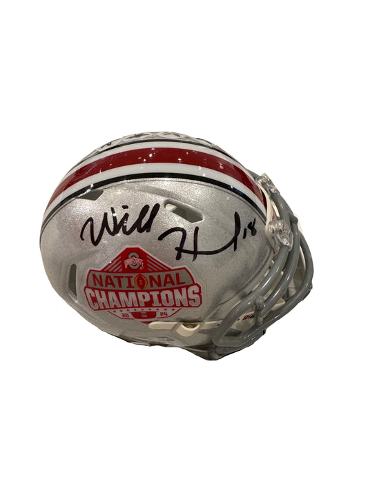 The Ohio State University Buckeyes Will Howard Hand Signed Autographed 2024 National Champions Mini Helmet Signed in Black includes SWAU COA
