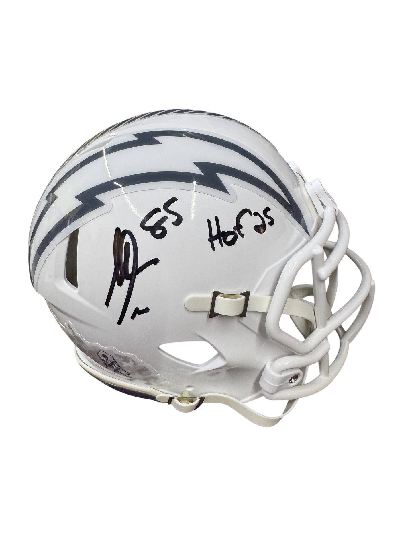 Los Angeles Chargers Antonio Gates Hand Signed Autographed White Salute To Service Mini Helmet Beckett COA