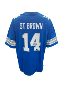 Detroit Lyons Amon-Ra St. Brown Hand Signed Autographed Authentic Nike Blue Jersey Beckett COA