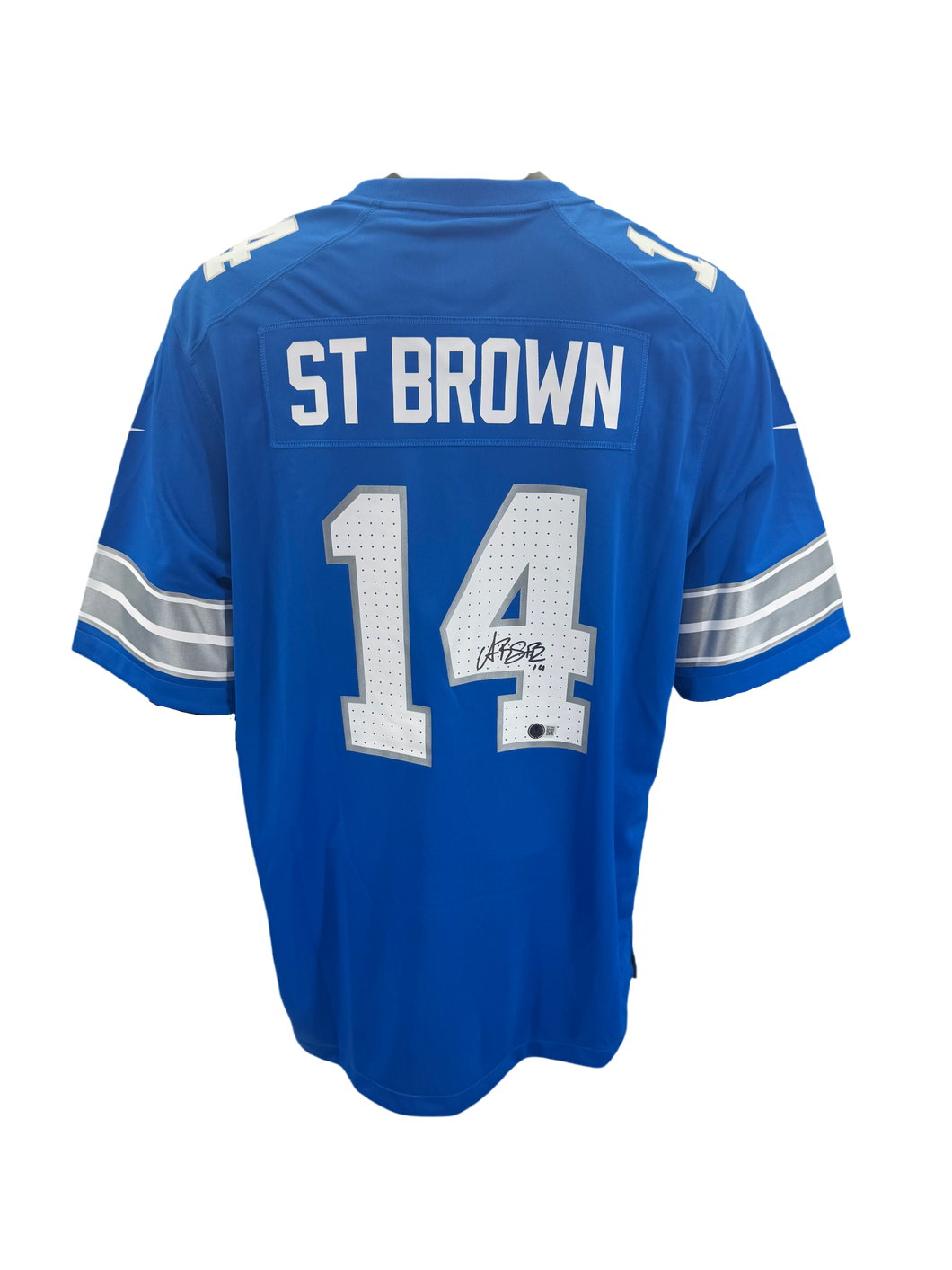 Detroit Lyons Amon-Ra St. Brown Hand Signed Autographed Authentic Nike Blue Jersey Beckett COA