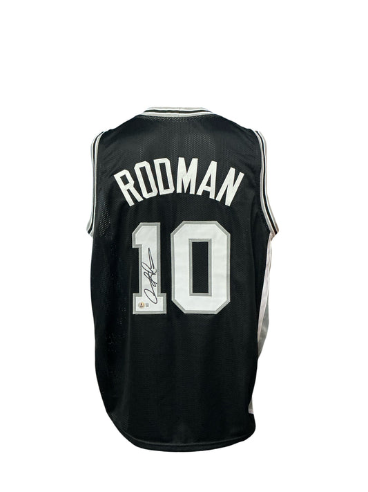 San Antonio Spurs Dennis Rodman Hand Signed Autographed Custom Black Jersey BECKETT COA