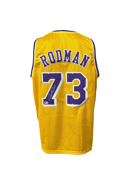 Los Angeles Lakers Dennis Rodman Hand Signed Autographed Custom Yellow Jersey BECKETT COA