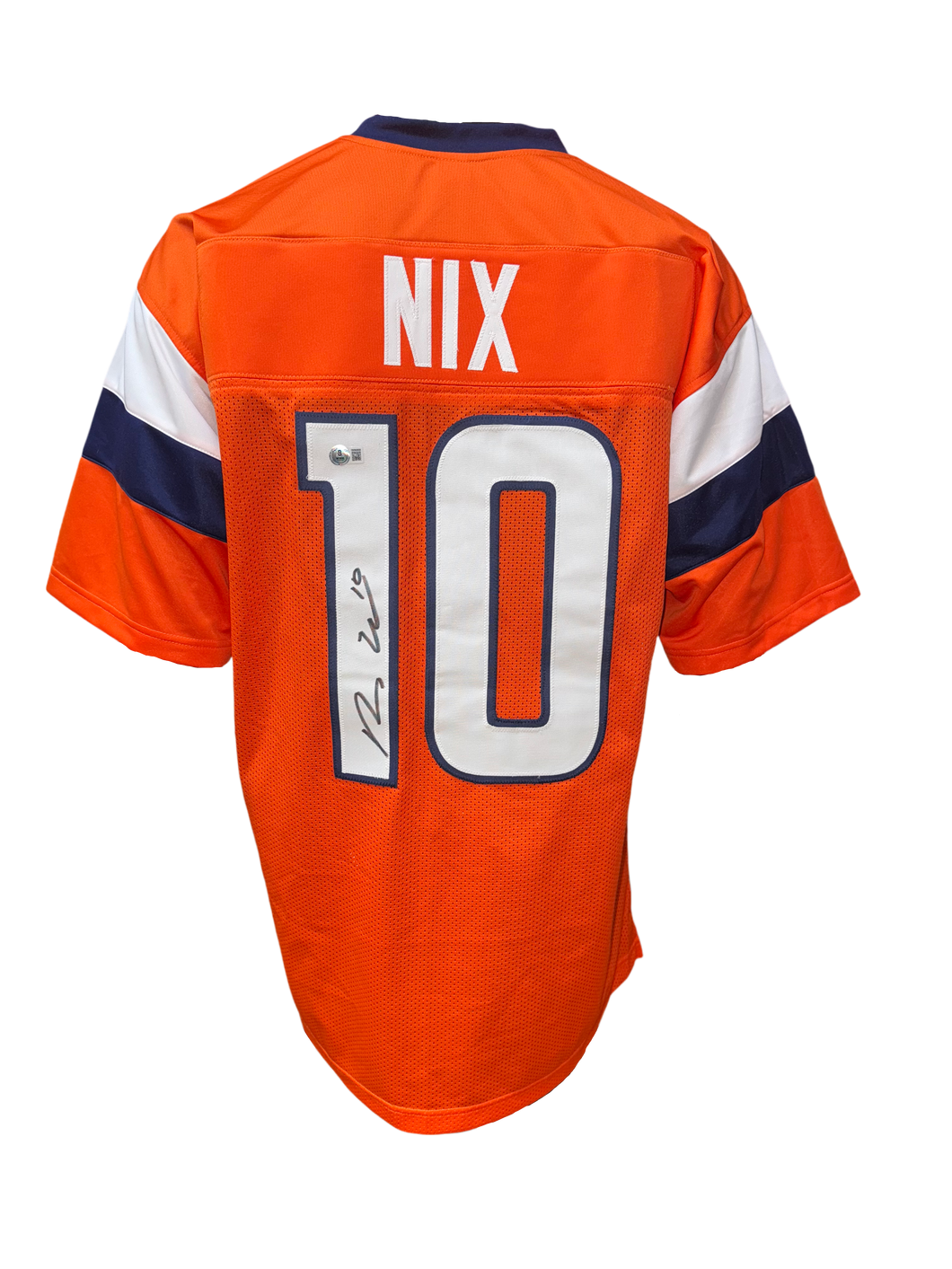 Denver Broncos Bo Nix Hand Signed Autographed Custom Orange Jersey Beckett COA