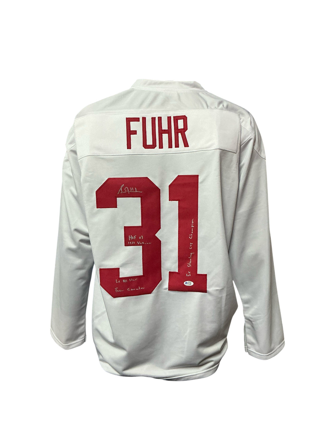 Team Canada Grant Fuhr Hand Signed Autographed Custom White Jersey FIVE STAR COA