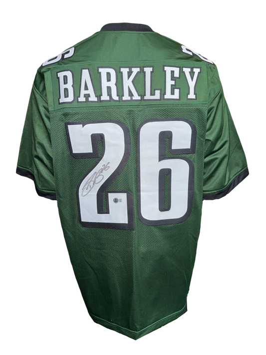 Philadelphia Eagles Saquon Barkley Hand Signed Autographed Custom Green Jersey Beckett COA
