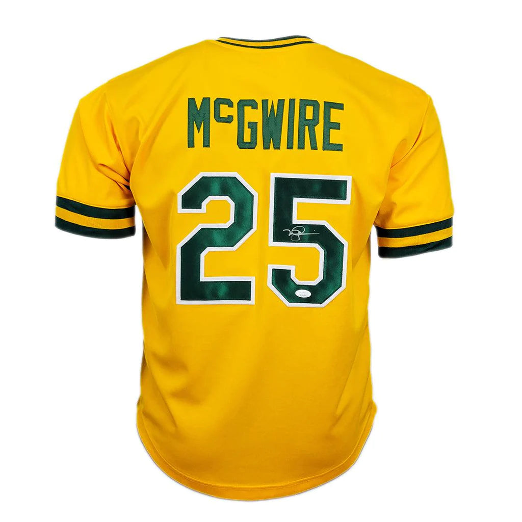 Oakland A’s Mark McGWIRE Hand Signed Autographed Custom Gold Jersey JSA COA
