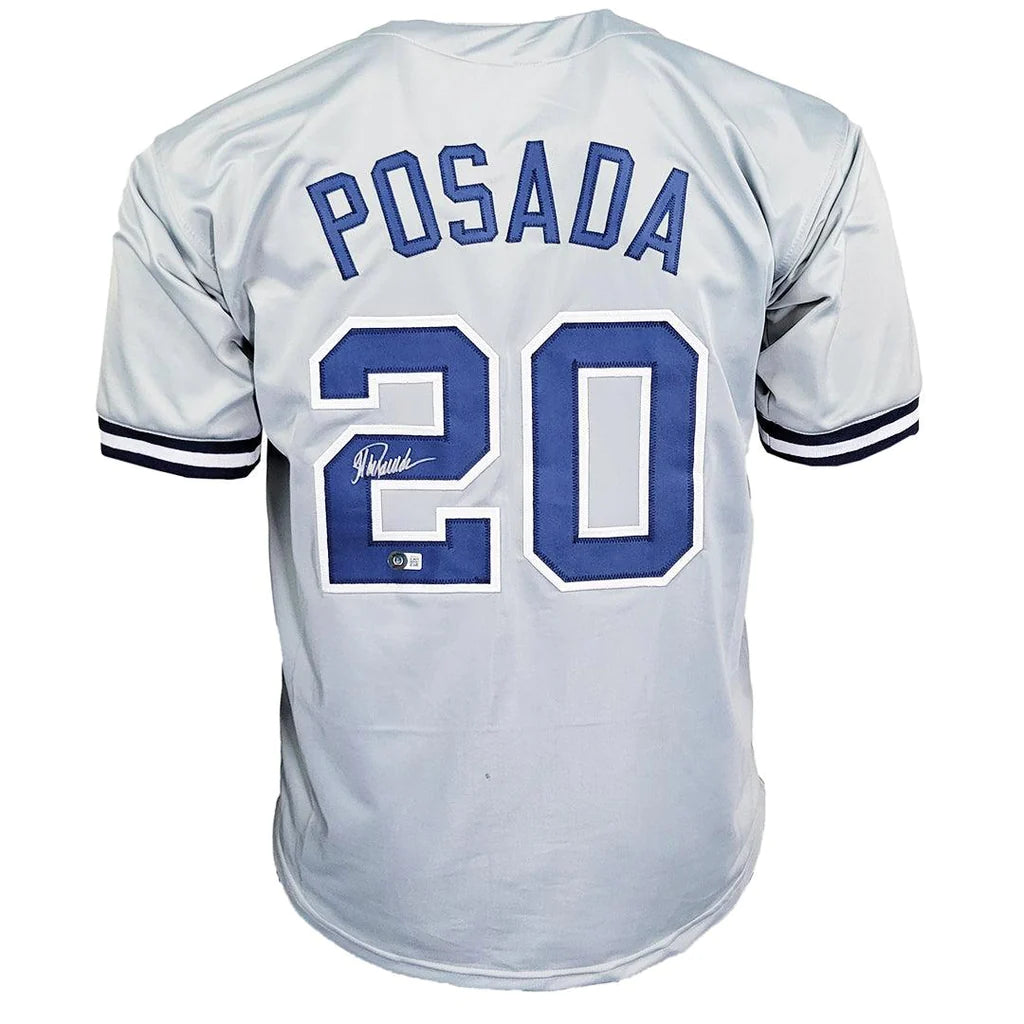 New York Yankees Jorge Posada Hand Signed Autographed Custom Gray Jersey with Beckett COA