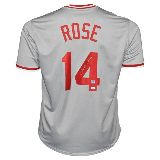 Cincinnati Reds Pete Rose Hand Signed Autographed Custom Gray Jersey JSA COA