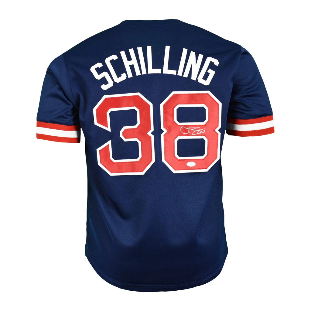 Boston Red Sox Curt Schilling Hand Signed Autographed Custom Blue Jersey JSA COA