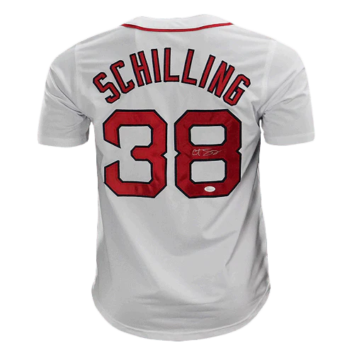 Boston Red Sox Curt Schilling Hand Signed Autographed Custom White Jersey JSA COA