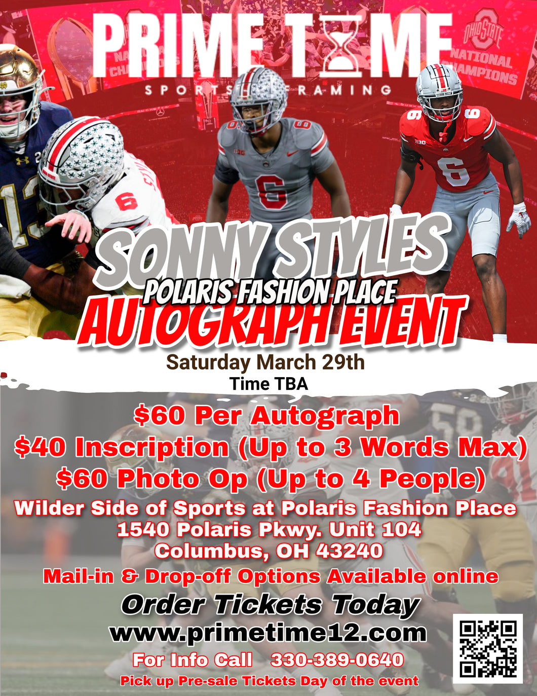 Sonny Styles The Ohio State Buckeyes National Champion LB 3/29/25 at Polaris Fashion Place Pre-Sale ticket for PHOTO OP to have your photo taken (up to 4 people at once) with the player