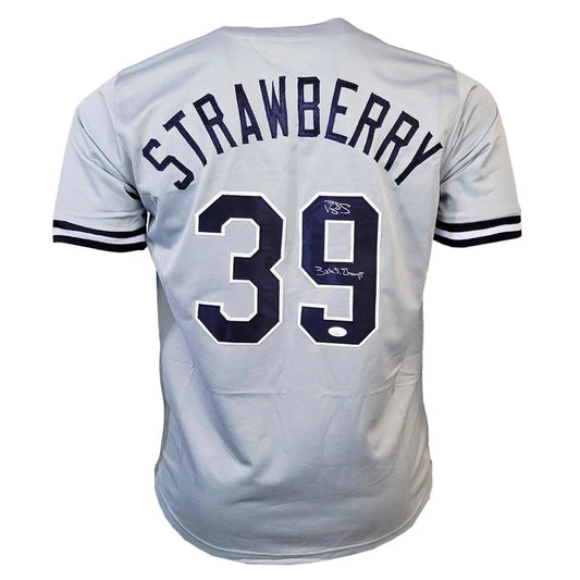 New York Yankees Darryl Strawberry 3x WS Champ Hand Signed Autographed Custom Gray Jersey JSA COA