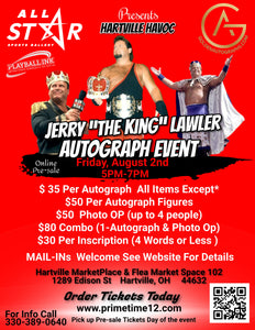 JERRY "THE KING" LAWLER (Wrestler & Commentator) Pre-Sale ticket for autograph signing add on Inscription THIS IS NOT FOR AN AUTOGRAPH THIS IS TO HAVE HIM ADD SOMETHING EXTRA TO YOUR AUTOGRAPH (4 Words Max)