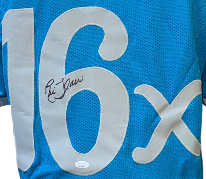 Ric Frame Hand Sign Ric Flair Hand Signed Autographed Custom Blue Jersey with Famous Quote ...