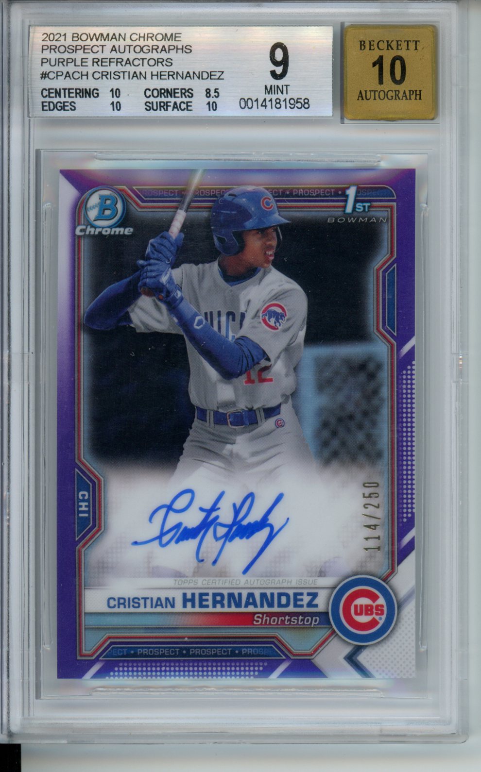 2021 Bowman Draft 1st Edition #BD-193 Cristian Hernandez BGS 9 Mint