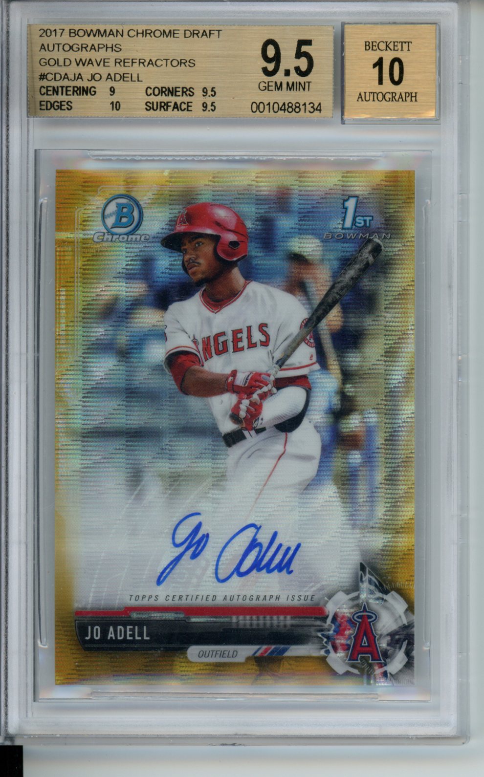 2017 Bowman Draft #BDC-95 Jo Adell Chrome Sky Blue Refractor BGS 9.5 Mint+