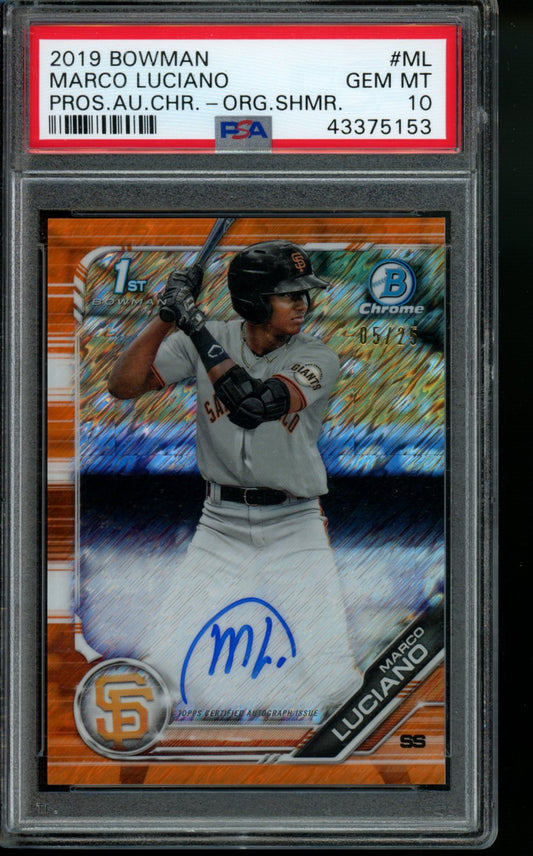 2019 Bowman #BCP-82 Marco Luciano Chrome Prospects Mojo Refractors PSA 10 Gem Mint