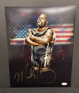 Mark Henry WWE/WWF Signed 11x14 w/ American Flag JSA COA