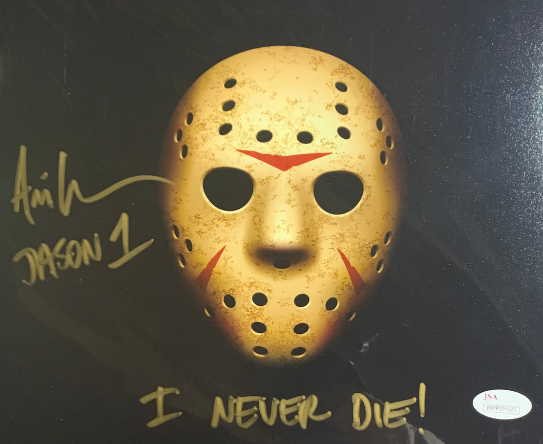 Ari Lehman Signed Friday the 13th 8x10 Mask I Never Die Inscr. With JSA COA