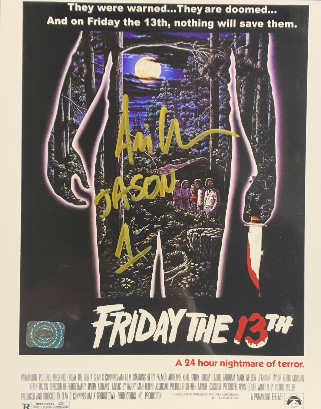 Ari Lehman Signed Friday the 13th 8x10 Movie Poster Knife With Ari Lehman COA