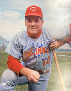 Cincinnati Reds Pete Rose Leaning on Bat 16x20 Signed Photo with 1963 N.L. R.O.Y. Inscription with JSA COA