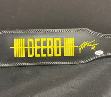Load image into Gallery viewer, James Harrison Pittsburgh Steelers Signed Authentic Leather Weight Belt w/ Deebo Print (Yellow) JSA COA